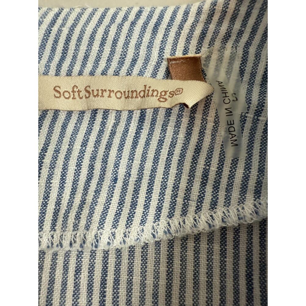 Soft Surroundings 100% Linen Getaway Striped Tunic Top Sz Small Pockets Coastal - Picture 10 of 11